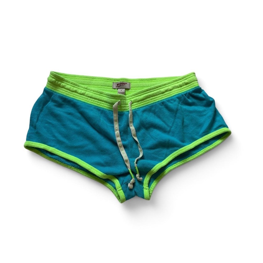 Arizona Jean Company Teal Neon Lime Colorblock Athletic Shorts Womens Medium Y2K